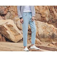 mens mid rise inelastic jeans pants simple loose pure color solid