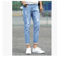 mens mid rise micro elastic jeans pants simple slim solid