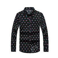 Men\'s Business Daily Casual Vintage Spring Fall Shirt, Printing Shirt Collar Long Sleeve Polyester Medium