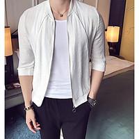 Men\'s Casual Casual Spring Summer Jacket, Solid Round Neck Long Sleeve Regular Cotton