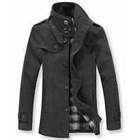 Men\'s Solid Casual / Work Coat, Cotton Long Sleeve-Black / Brown / Gray