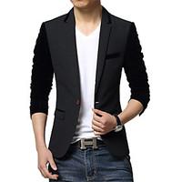 Men\'s Patchwork / Color Block Casual / Work Blazer, Cotton / Polyester Long Sleeve Black / Gray