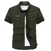 Men\'s Solid Casual Shirt, Cotton Short Sleeve Blue / Green / Beige / Tan