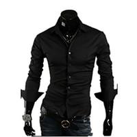 mens personality pure color business casual long sleeved shirt