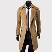 Men\'s Solid Casual Coat, Cotton Blend Long Sleeve-Black / Brown / Gray / Tan