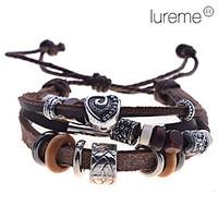 Men\'s Lureme Retro Alloy Heart Braided Leather Bracelet