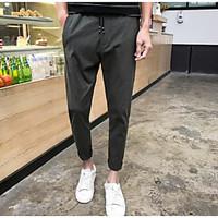 mens mid rise micro elastic chinos pants simple slim solid