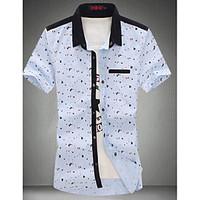 Men\'s Print Casual Shirt, Cotton Short Sleeve Blue / Red / White