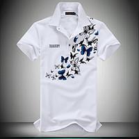 mens casual slim butterfly print polo shirt cotton polyester casual pl ...