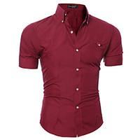 Men\'s Solid Casual Formal ShirtCotton / Polyester Short Sleeve Black / Blue / Brown / Pink / Purple / Red / White / Gray