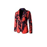 Men\'s Work Chinoiserie Spring Blazer, Floral Print Shirt Collar Long Sleeve Regular Cotton Polyester Patchwork