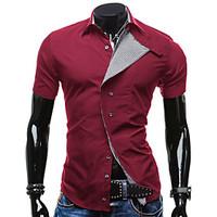 Men\'s Casual/Daily Work Simple Summer Shirt, Color Block Shirt Collar Short Sleeve Cotton Rayon Thin