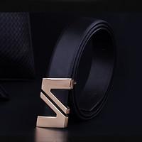 Men\'s fashion leisure cross grain leather black gold silver alloy plate buckle belt leisure party work