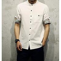 Men\'s Casual/Daily Simple Summer Shirt, Solid Print Button Down Collar Short Sleeve Linen Thin