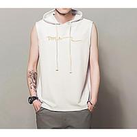 mens daily hoodie solid letter hooded inelastic cotton sleeveless summ ...