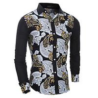 Men\'s Casual/Daily Chinoiserie Shirt, Solid Classic Collar Long Sleeve Cotton