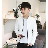 Men\'s Casual/Daily Vintage Simple Spring Summer Jacket, Solid Stand Long Sleeve Regular Polyester