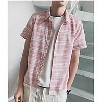 Men\'s Casual/Daily Simple Spring Summer Shirt, Plaid/Check Shirt Collar Short Sleeve Cotton Thin
