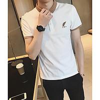 Men\'s Casual/Daily Simple Spring Summer T-shirt, Solid Patchwork Shirt Collar Short Sleeve Cotton Thin