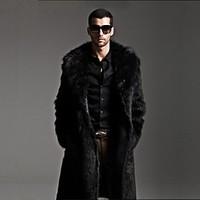 mens fur coat solid long sleeve winter faux fur