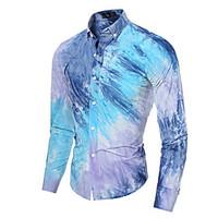 Men\'s Formal / Work Vintage / Simple / Street chic All Seasons Shirt, Print Shirt Collar Long Sleeve Blue / Yellow Cotton Medium