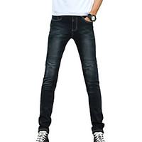 Men\'s Slim Jeans PantsCasual/Daily Simple Solid Mid Rise Button Cotton Polyester Micro-elastic All Seasons DG-2082