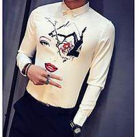 mens casualdaily simple shirt print shirt collar long sleeve cotton th ...