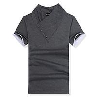 mens casual vintage summer t shirt solid high neck short sleeve cotton ...