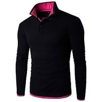Men\'s Plus Size Casual/Daily Work Simple Active Spring Fall Polo, Color Block Shirt Collar Long Sleeve Cotton Linen Rayon Thin