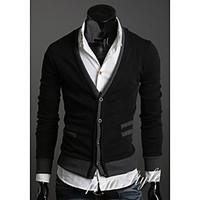 mens casualdaily sexy long cardigan solid black v neck long sleeve cot ...