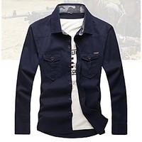 mens casualdaily simple shirt solid shirt collar long sleeve cotton th ...