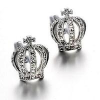 mens fashion crown crystal silver alloy french shirt cufflinks 1 pair