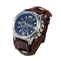 men genuine leather wide band watches big size sports calendar fashion ...