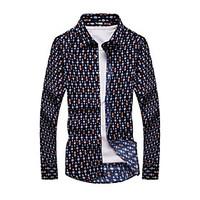 Men\'s Print Casual / Formal Shirt, Cotton Long Sleeve Blue