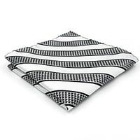 Mens Pocket Square White Stripes 100% Silk Business Handkerchief For Men