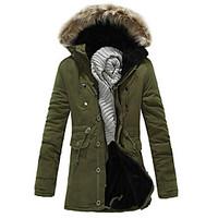 mens long parka coat polyester solid long sleeve