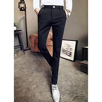 mens mid rise micro elastic chinos pants simple slim solid