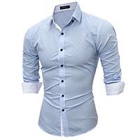 Men\'s Casual/Daily Chinoiserie Shirt, Check Classic Collar Long Sleeve Cotton