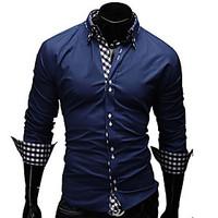 Men\'s Long Sleeve Shirt , 100% Cotton Double Neck Casual / Work / Formal Print / Plaids Checks / Pure Shirt