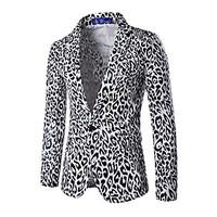 Men\'s Casual/Daily / Work SimpleLeopard V Neck Long Sleeve White