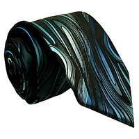 Men\'s Tie Blue Green Ripple 100% Silk New Fashion Casual