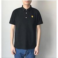 mens daily casual street chic polo solid shirt collar short sleeve cot ...