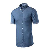 Men\'s Casual/Daily Simple Summer Shirt, Solid Shirt Collar Short Sleeve Gray Cotton Medium