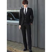 Men\'s Solid Formal Set, Polyester Long Sleeve Black set