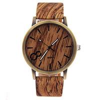 mens brown case wood shape pu leather band analog quartz wrist watch c ...