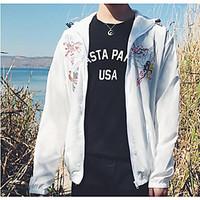 Men\'s Casual Casual Spring Summer Jacket, Print Hooded Long Sleeve Regular Cotton