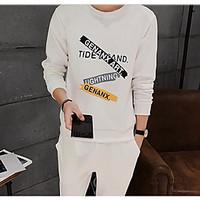 mens casualdaily sweatshirt solid round neck strenchy cotton long slee ...