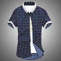 Men\'s Plaids CasualCotton Short Sleeve Blue / White