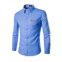 Men\'s Casual/Daily / Formal Simple Spring / Fall Shirt, Color Block Standing Collar Long Sleeve Blue / White Cotton Medium