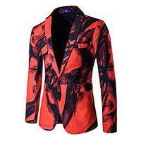 Men\'s European Style Slim Ink Printing A Button Blazer Print Notch Lapel Long Sleeve Red / White Cotton / Polyester